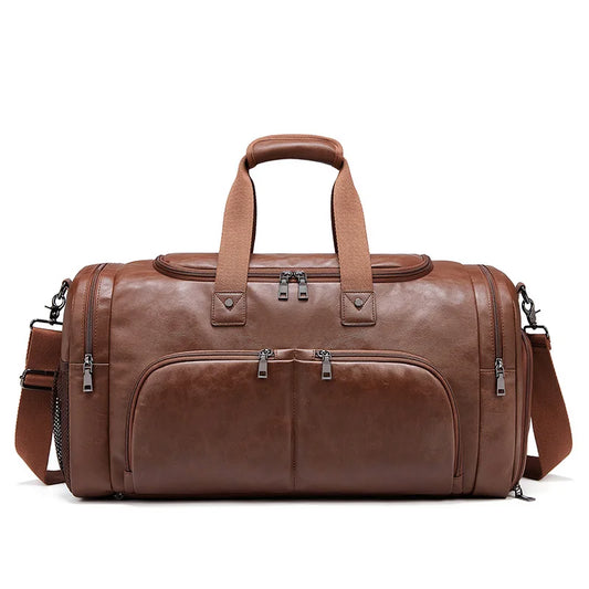 Multi-Compartment Leather Men's Duffle Bag - Simplify Hub