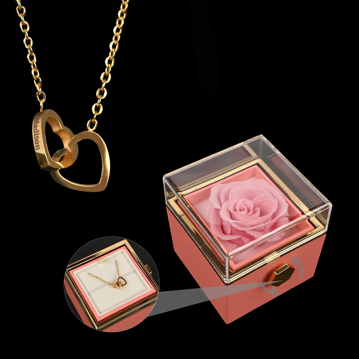 Eternal Rose Box W/ Engraved Necklace