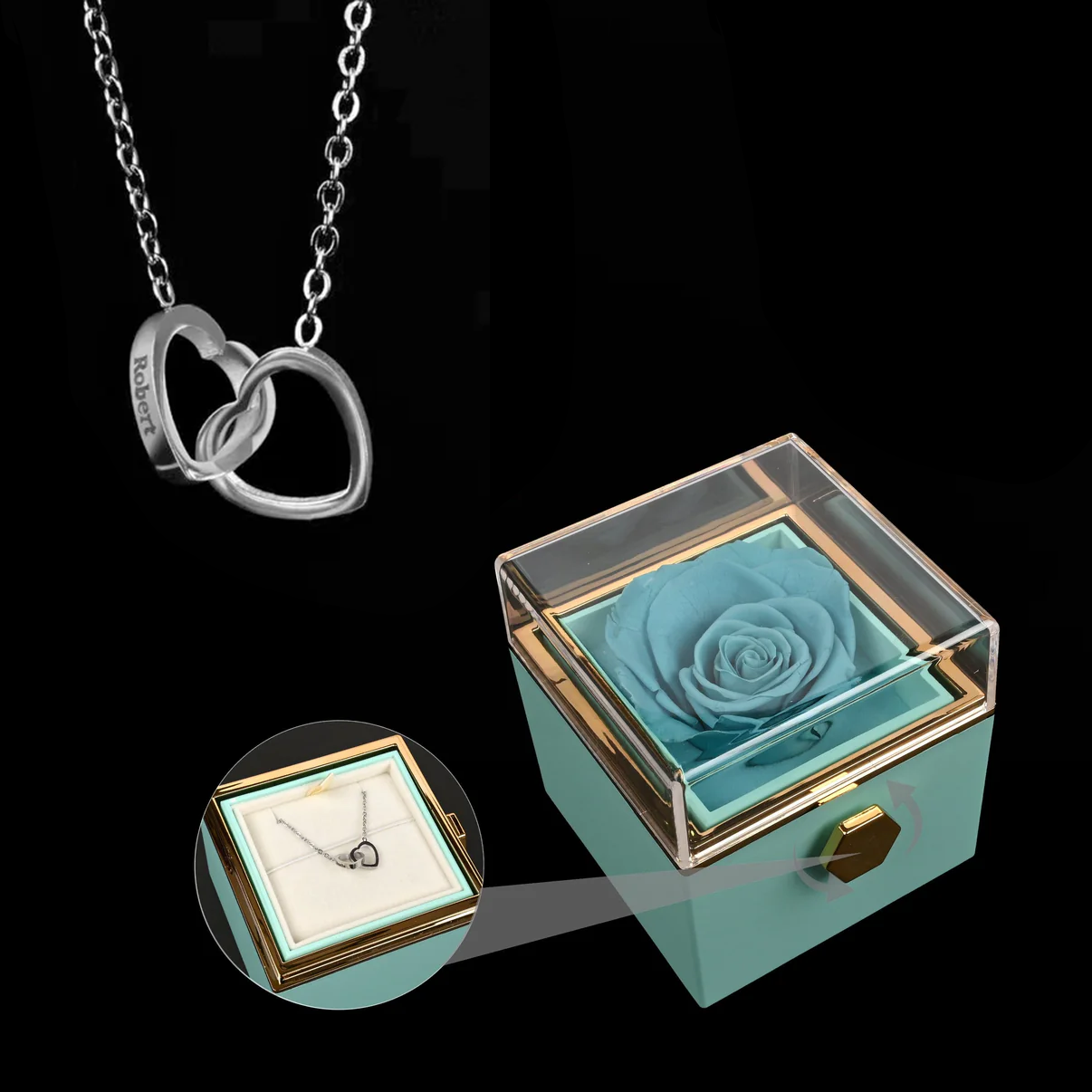 Eternal Rose Box W/ Engraved Necklace