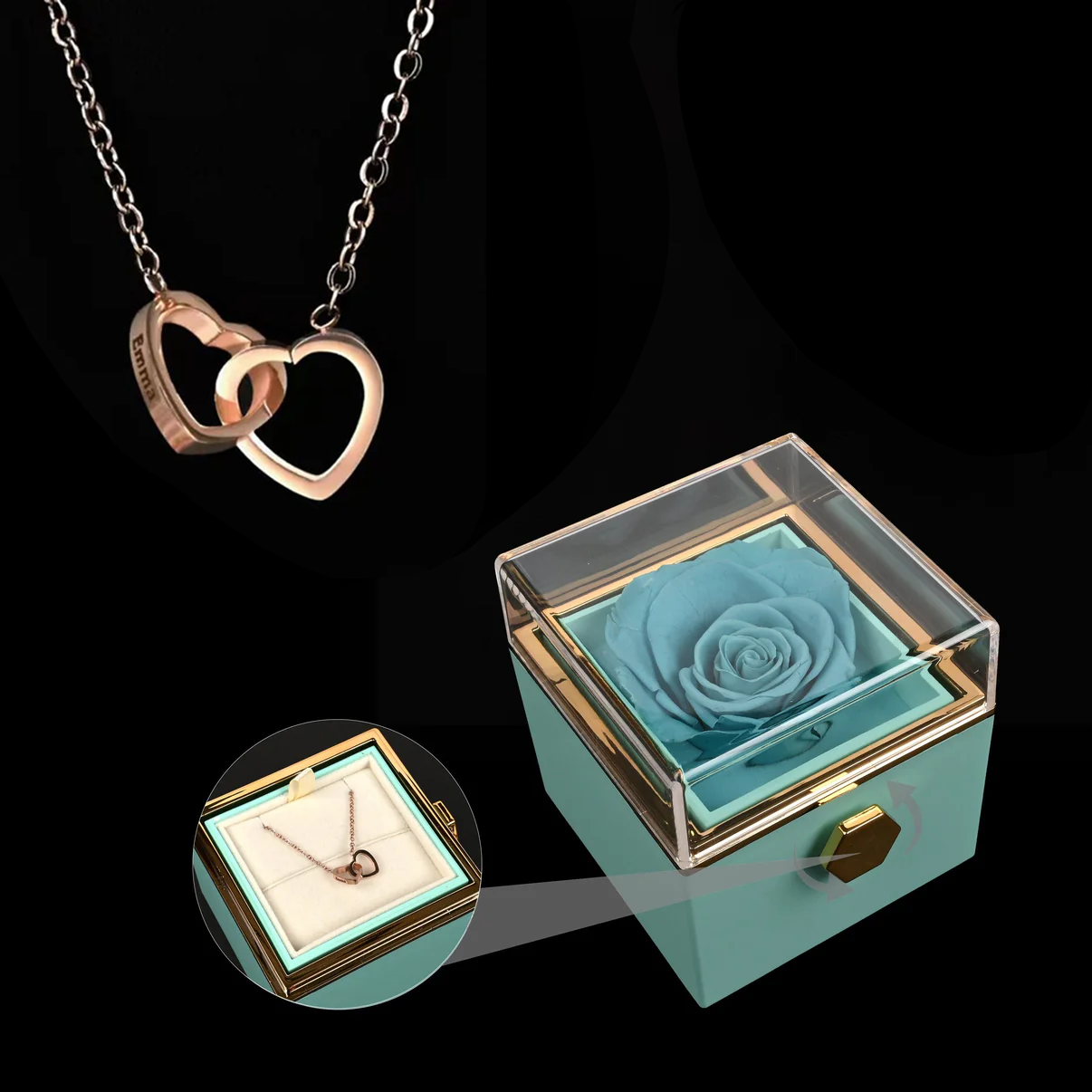 Eternal Rose Box W/ Engraved Necklace