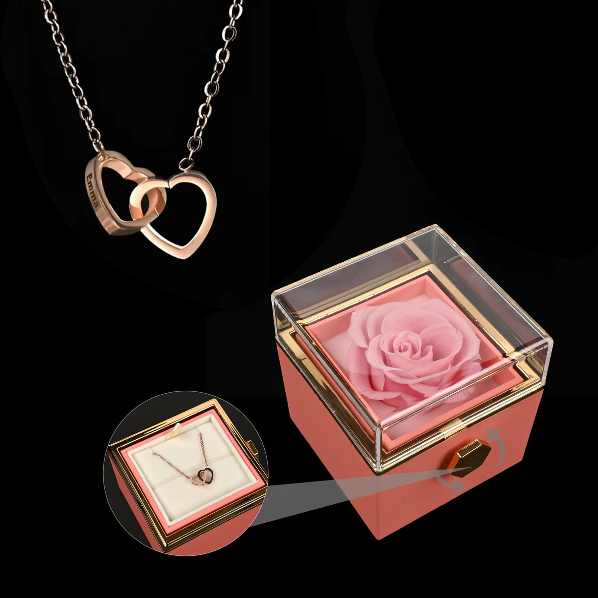 Eternal Rose Box W/ Engraved Necklace