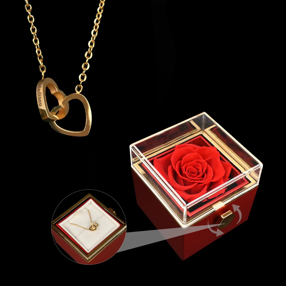 Eternal Rose Box W/ Engraved Necklace