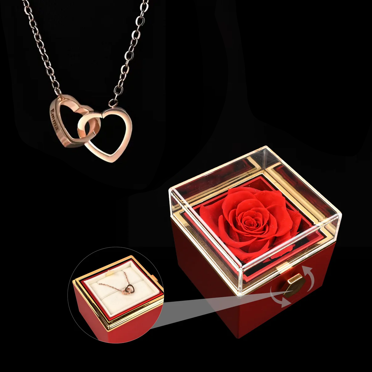 Eternal Rose Box W/ Engraved Necklace