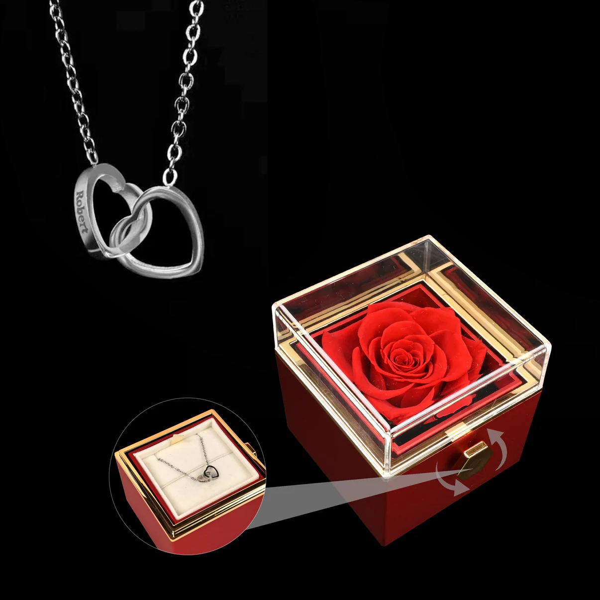 Eternal Rose Box W/ Engraved Necklace