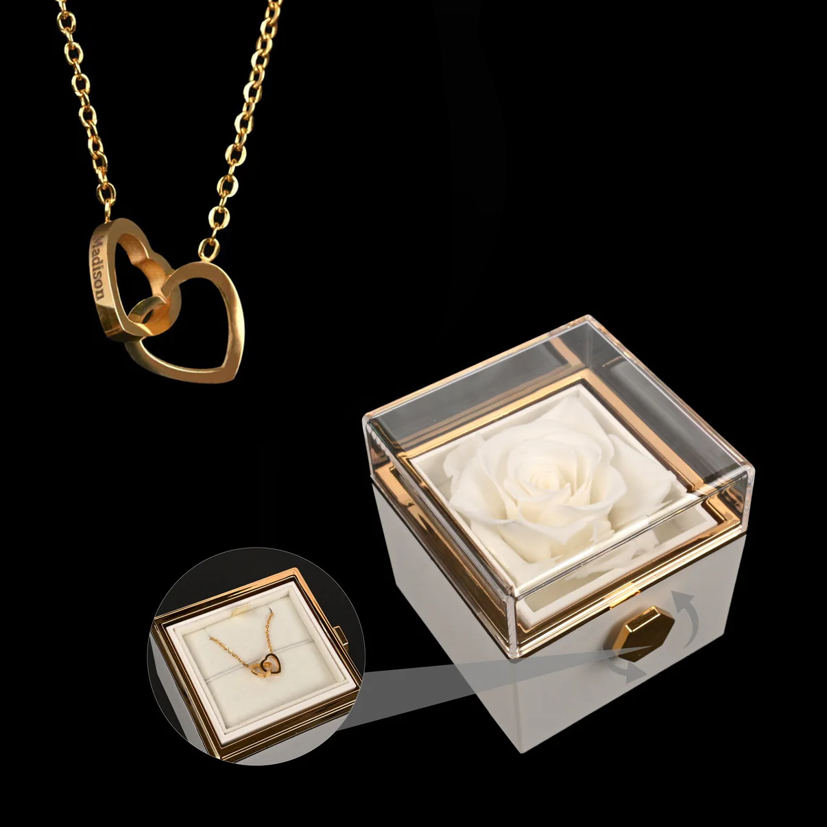 Eternal Rose Box W/ Engraved Necklace