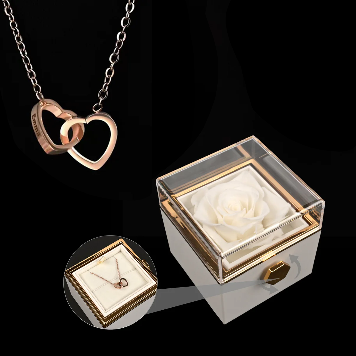 Eternal Rose Box W/ Engraved Necklace