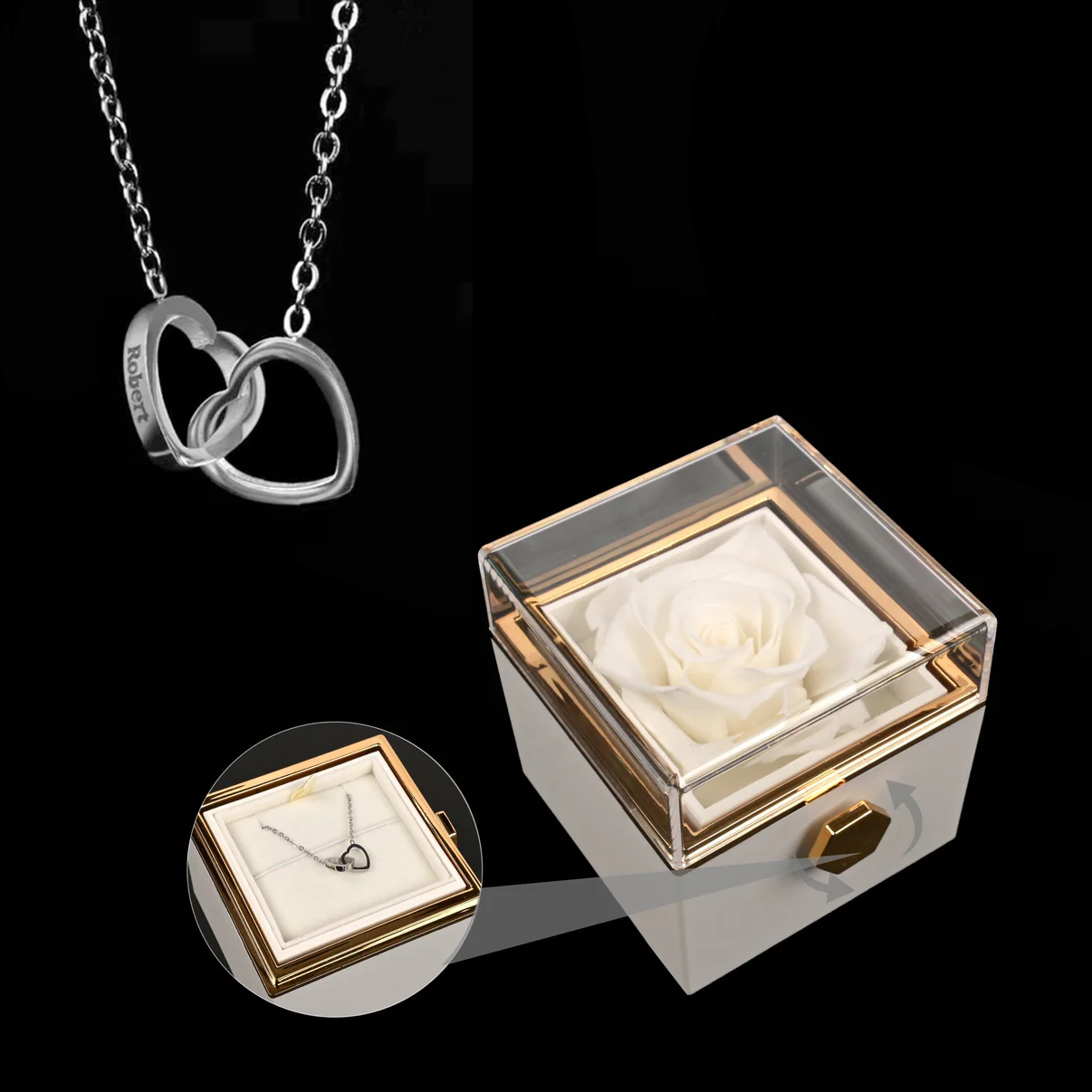 Eternal Rose Box W/ Engraved Necklace